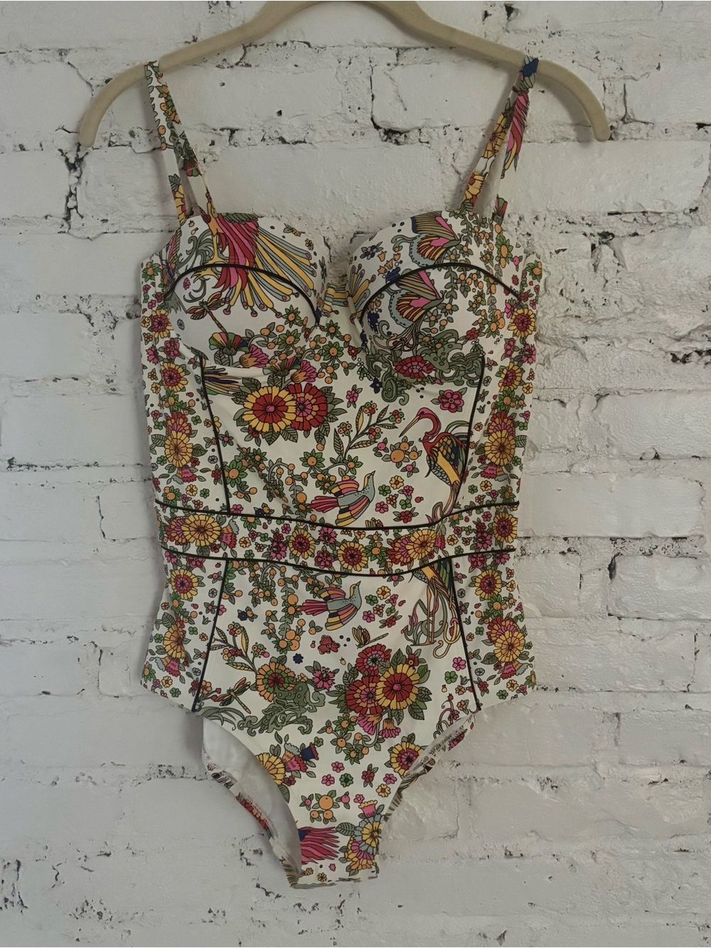 Tory Burch Floral Underwire One-Piece Swimsuit in New Ivory Promised Land Size M - Picture 2 of 11